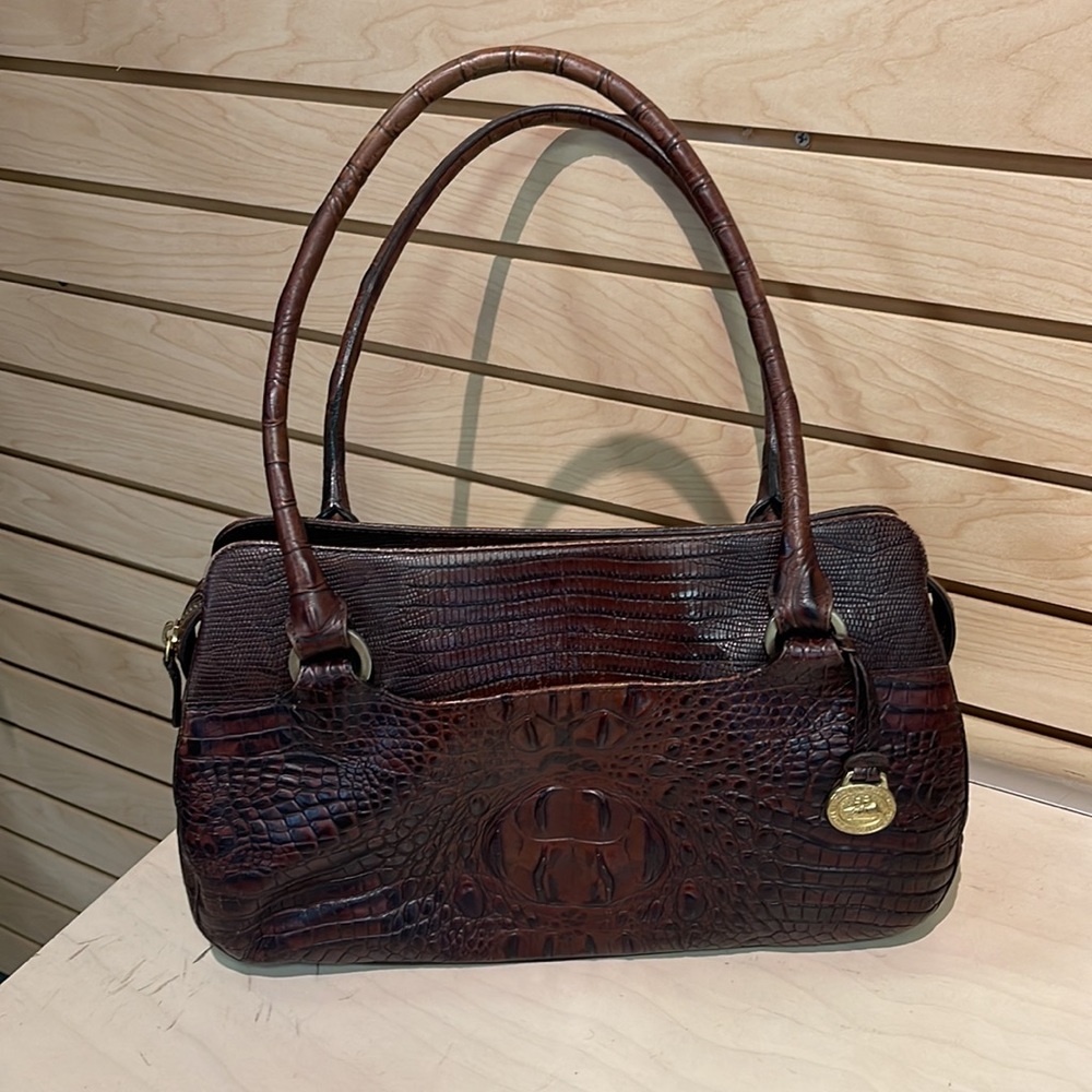 Women’s Brahmin Brown Croc/Lizard Print Leather Satchel Bag - Picture 1 of 6